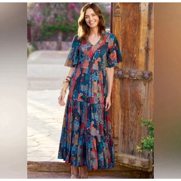Soft Surroundings Dresses & Skirts - SOFT SURROUNDING Women Mirabelle Floral Print Maxi Dress Tiered V Neck size XS